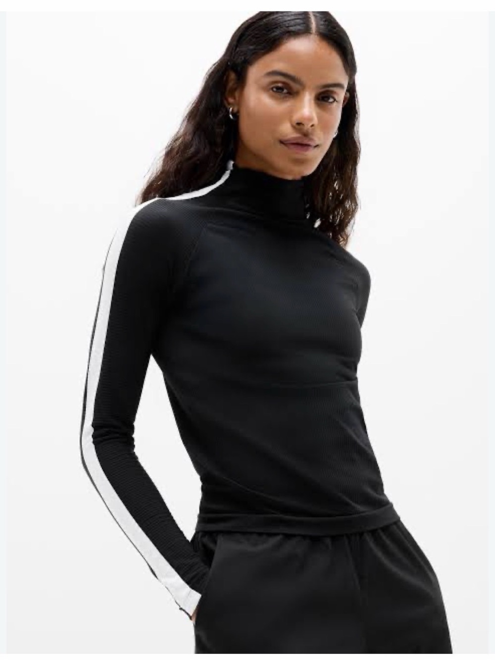 Athleta Renewed SEAMLESS MOCK NECK STRIPE LOGO TOP